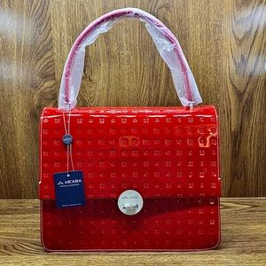 Arcadia Patent Leather Flap Satchel Shoulder Bag